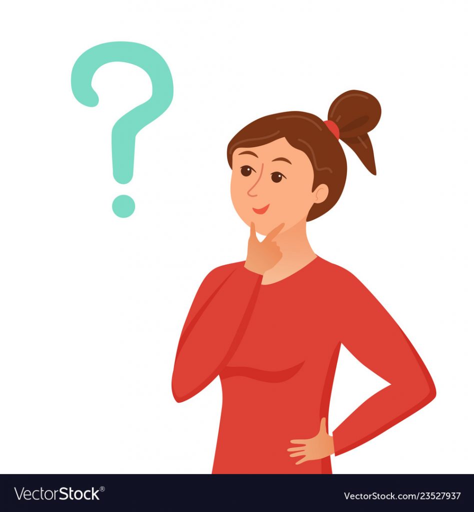 Thinking woman with speech bubble. Vector illustration of pretty face